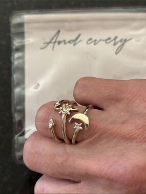 Gold-tone Celestial Stackable Ring Set - Size 6